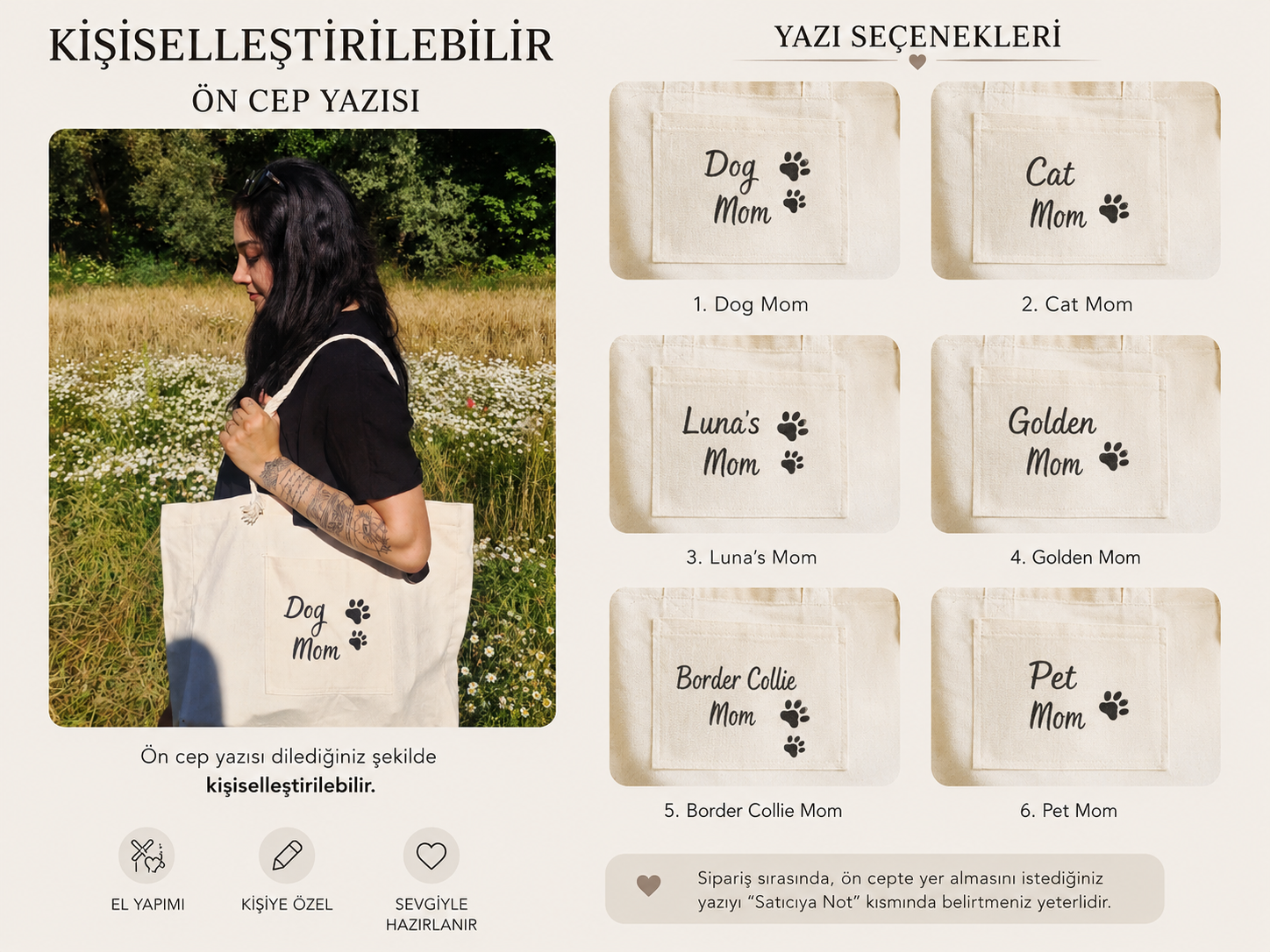 Kişiselleştirilebilir Dog Mom El Yapımı Kanvas Omuz Çantası – Telefon Cepli Büyük Boy