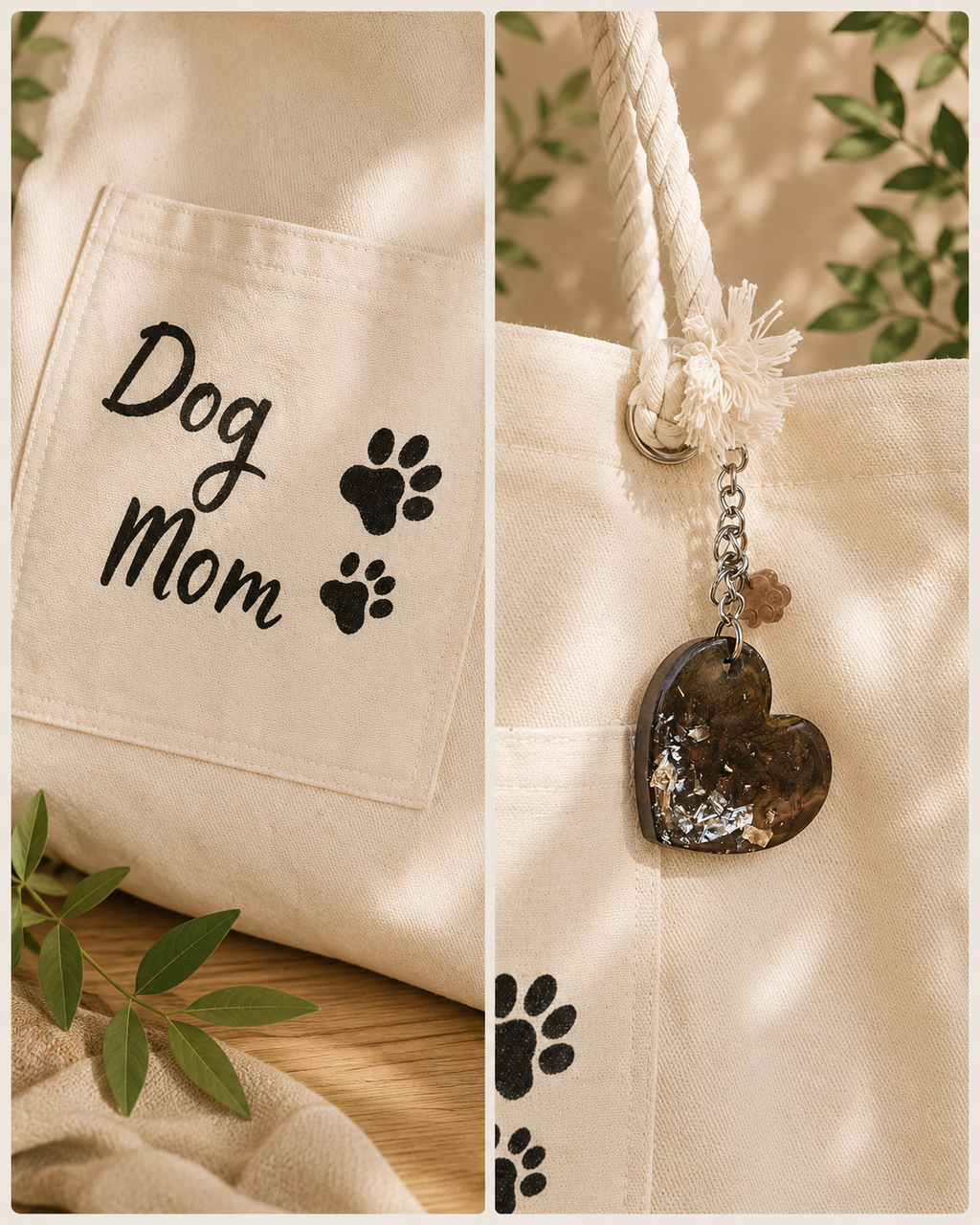 Kişiselleştirilebilir Dog Mom El Yapımı Kanvas Omuz Çantası – Telefon Cepli Büyük Boy