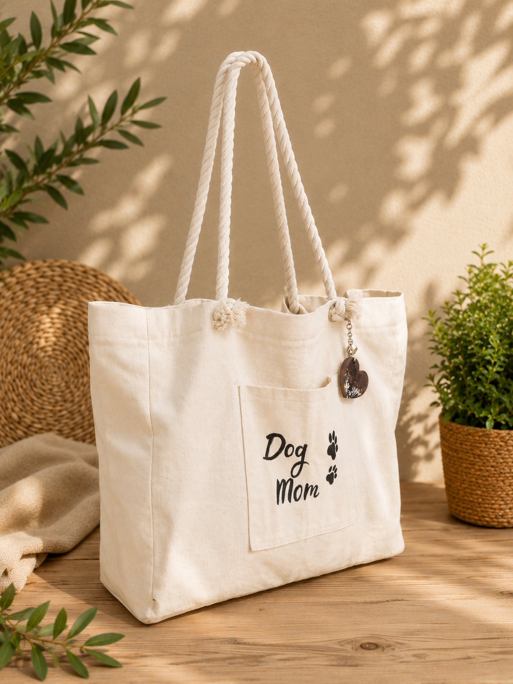 Kişiselleştirilebilir Dog Mom El Yapımı Kanvas Omuz Çantası – Telefon Cepli Büyük Boy