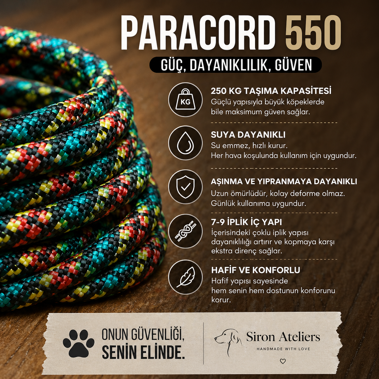 Sirius Bloom — Taktik Paracord Köpek Tasması | El Örgü Dayanıklı Tasarım