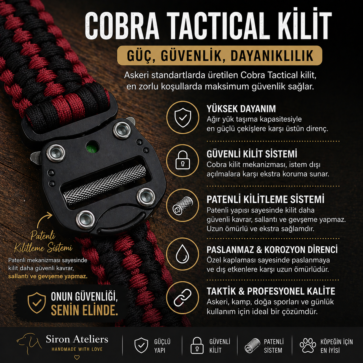 Sirius Bloom — Taktik Paracord Köpek Tasması | El Örgü Dayanıklı Tasarım